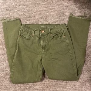 Sage green, perfect-straight jeans